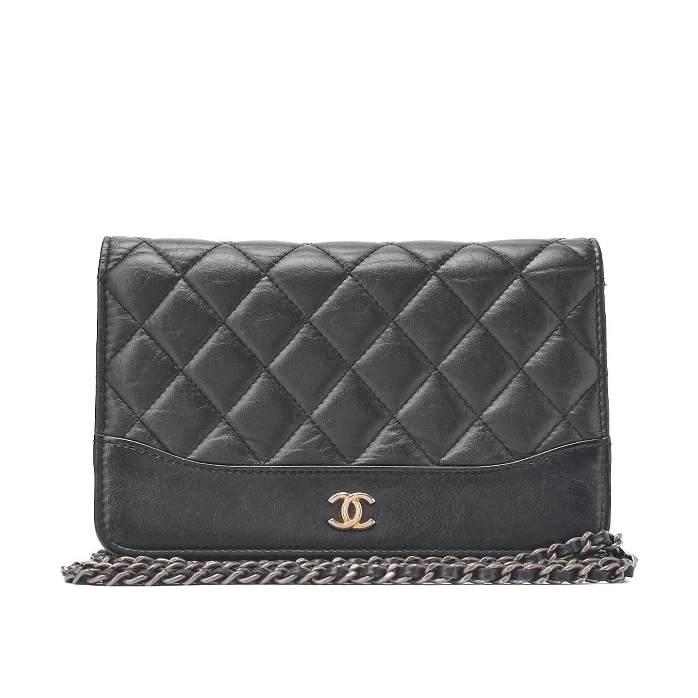 CHANEL Chain Wallet Matelasse Vintage Calf Black Gold-Tone Hardware Pre-Owned