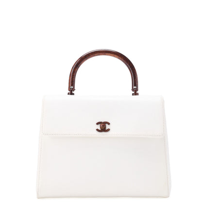 CHANEL Handbag Turnlock Kelly Shape Wood Pattern Caviar Skin White Gold-Tone Hardware, Pre-Owned