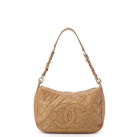 CHANEL Schultertasche Matelassé Coco Mark Caviar Skin Beige Gold-Tone Hardware Pre-Owned
