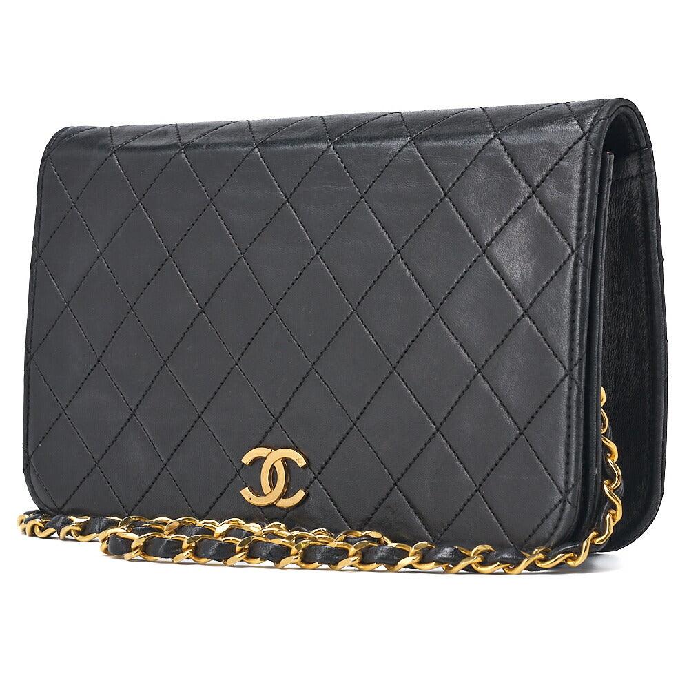 CHANEL Shoulder Bag Matelasse Full Flap Push Lock Chain Shoulder Lambskin Black Gold-Tone Hardware Pre-Owned - Vintage La Charme