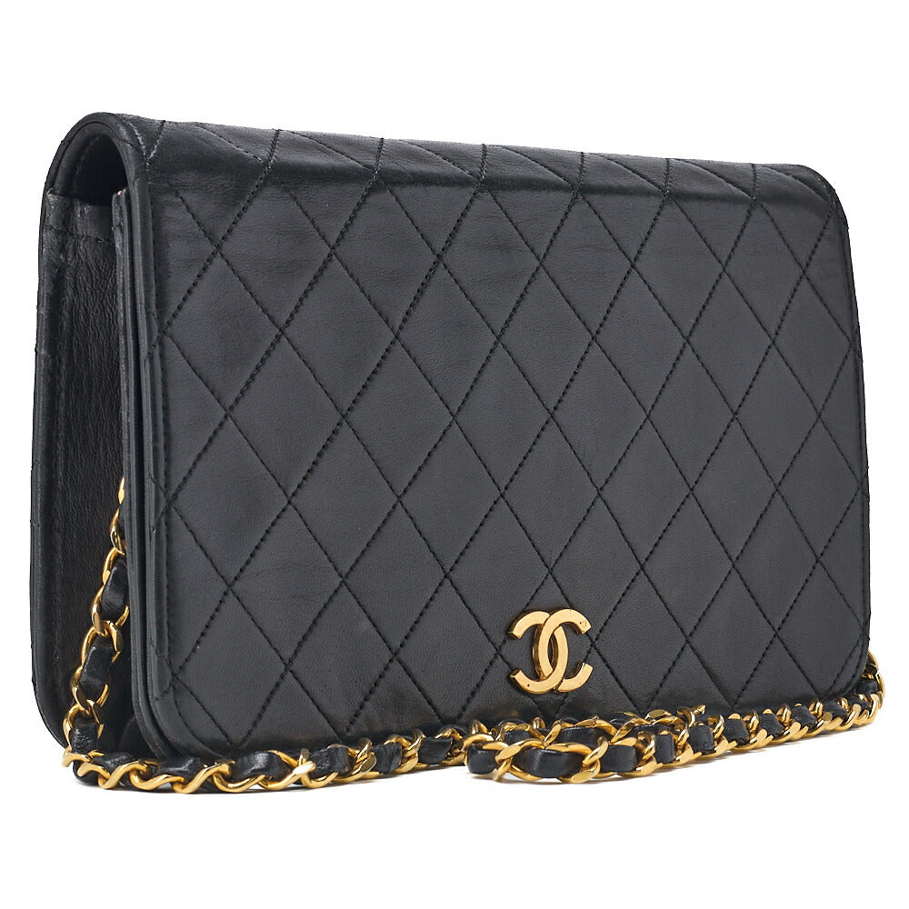 CHANEL Shoulder Bag Matelasse Full Flap Push Lock Chain Shoulder Lambskin Black Gold-Tone Hardware Pre-Owned - Vintage La Charme
