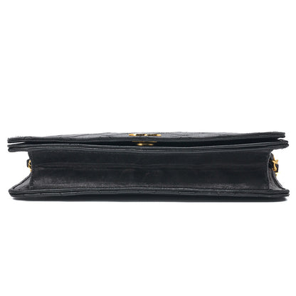 CHANEL Shoulder Bag Matelasse Full Flap Push Lock Chain Shoulder Lambskin Black Gold-Tone Hardware Pre-Owned - Vintage La Charme