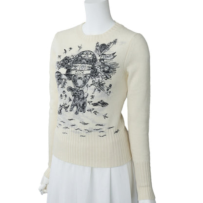 Dior Long Sleeve Knit, Logo Embroidery, Cashmere, Ivory, Gold-Tone Hardware, Pre-Owned - Vintage La Charme