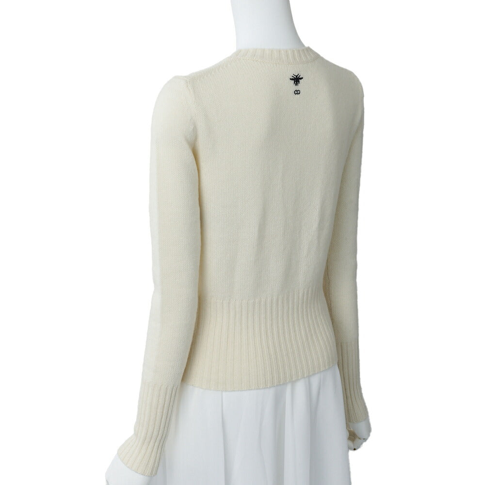 Dior Long Sleeve Knit, Logo Embroidery, Cashmere, Ivory, Gold-Tone Hardware, Pre-Owned - Vintage La Charme