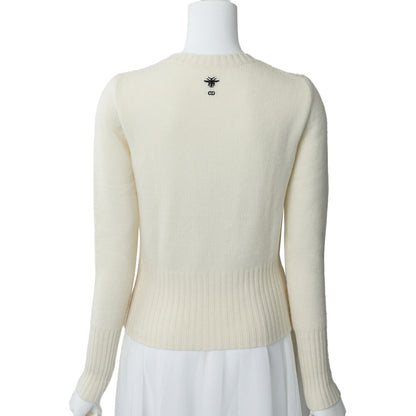 Dior Long Sleeve Knit, Logo Embroidery, Cashmere, Ivory, Gold-Tone Hardware, Pre-Owned - Vintage La Charme