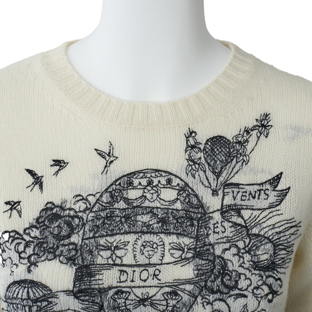Dior Long Sleeve Knit, Logo Embroidery, Cashmere, Ivory, Gold-Tone Hardware, Pre-Owned - Vintage La Charme