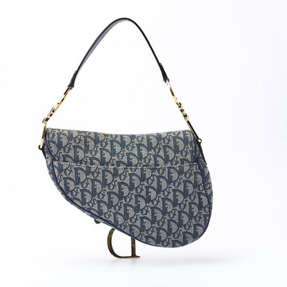 Dior Trotter Saddle Bag Canvas, Leather, Navy, Gold-Tone Hardware, Pre-Owned - Vintage La Charme