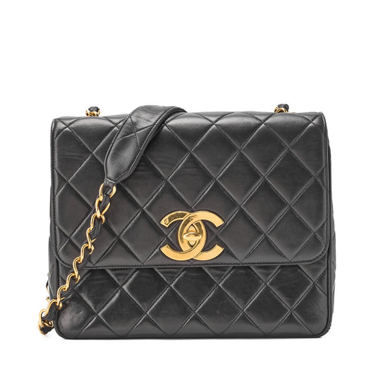 CHANEL Shoulder Bag, Deca Matelasse, Lambskin, Black, Gold-Tone Hardware, Pre-Owned