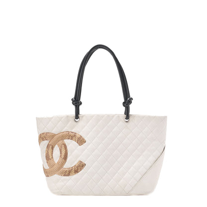 CHANEL Tote Bag Matelasse Calfskin Python White Silver-Tone Hardware Pre-Owned