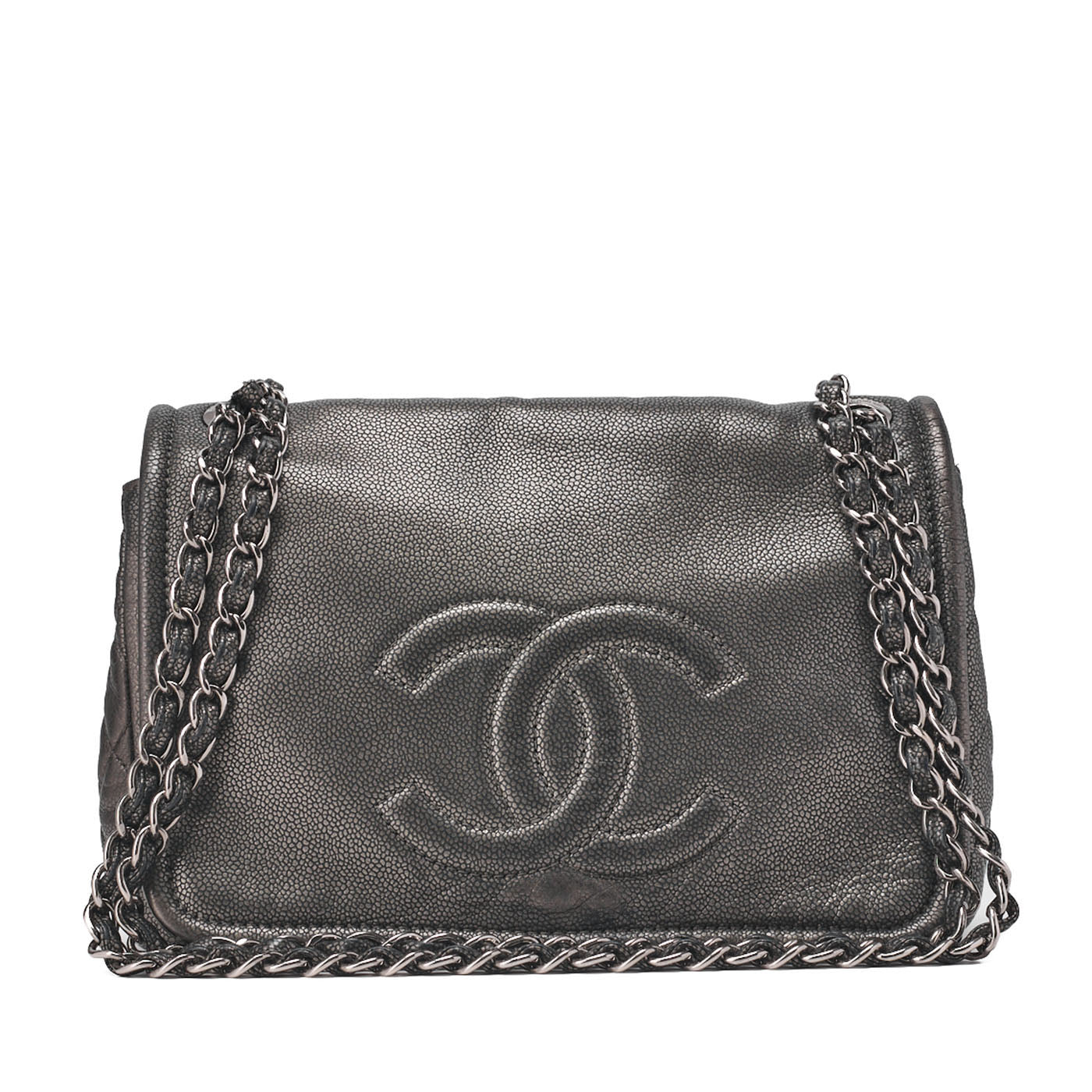 CHANEL Matelassé Coco Mark Chain Shoulder Soft Caviar Skin Silver-Tone Hardware, Pre-Owned