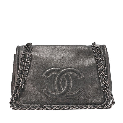 CHANEL Matelassé Coco Mark Chain Shoulder Soft Caviar Skin Silver-Tone Hardware, Pre-Owned