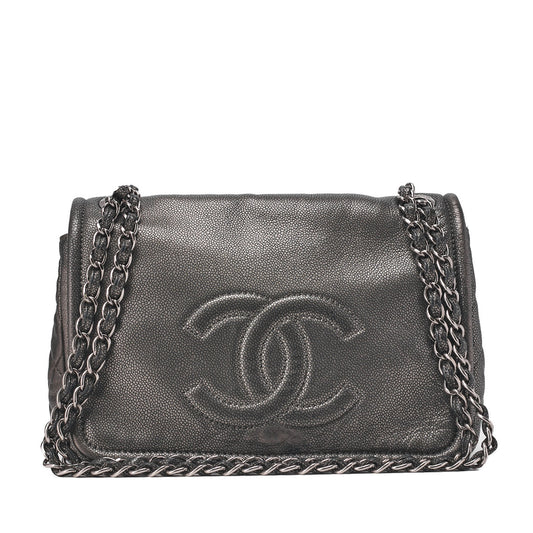 CHANEL Matelassé Coco Mark Chain Shoulder Soft Caviar Skin Silver-Tone Hardware, Pre-Owned