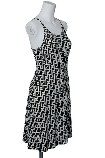 Fendi Camisole One Piece Skirt, Zucca Pattern, Cotton, Black, Silver-Tone Hardware, Pre-Owned - Vintage La Charme