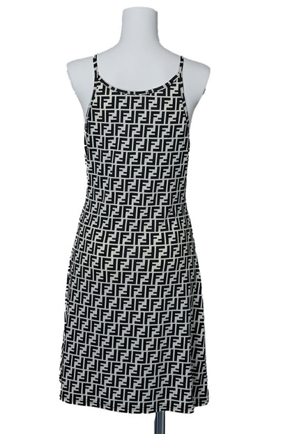 Fendi Camisole One Piece Skirt, Zucca Pattern, Cotton, Black, Silver-Tone Hardware, Pre-Owned - Vintage La Charme