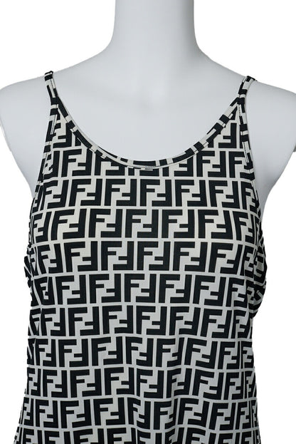 Fendi Camisole One Piece Skirt, Zucca Pattern, Cotton, Black, Silver-Tone Hardware, Pre-Owned - Vintage La Charme