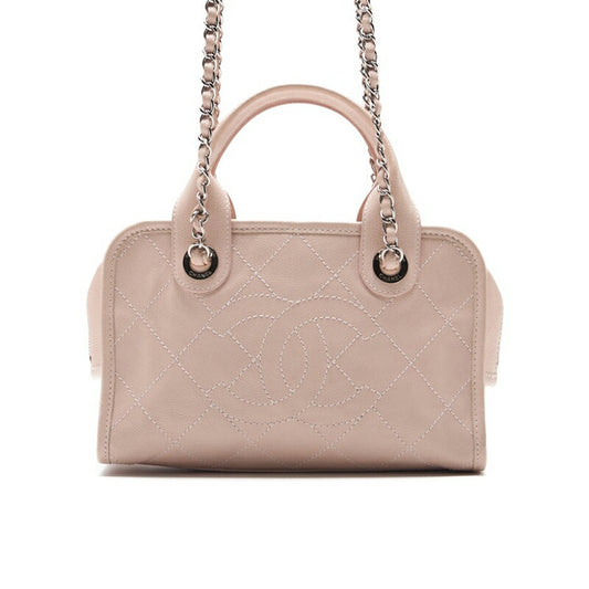 CHANEL Handbag Matelasse Coco Mark 2WAY Caviar Skin Pink Silver-Tone Hardware Pre-Owned - Vintage La Charme