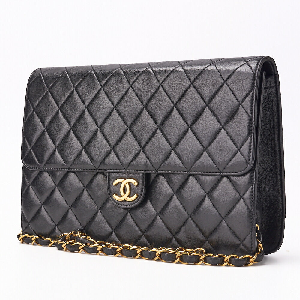 CHANEL Shoulder Bag, Matelasse, Push Lock, Chain Shoulder, Lambskin, Black, Gold-Tone Hardware, Pre-Owned - Vintage La Charme