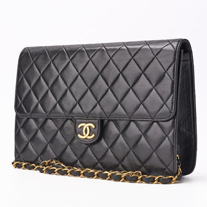 CHANEL Shoulder Bag, Matelasse, Push Lock, Chain Shoulder, Lambskin, Black, Gold-Tone Hardware, Pre-Owned - Vintage La Charme