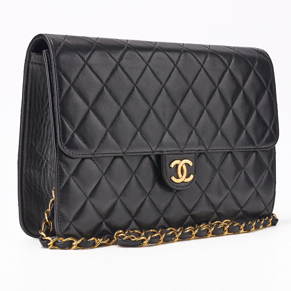 CHANEL Shoulder Bag, Matelasse, Push Lock, Chain Shoulder, Lambskin, Black, Gold-Tone Hardware, Pre-Owned - Vintage La Charme