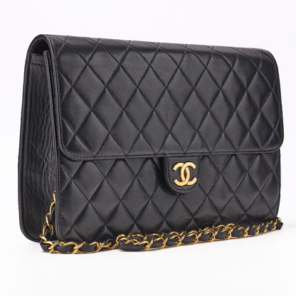 CHANEL Shoulder Bag, Matelasse, Push Lock, Chain Shoulder, Lambskin, Black, Gold-Tone Hardware, Pre-Owned - Vintage La Charme