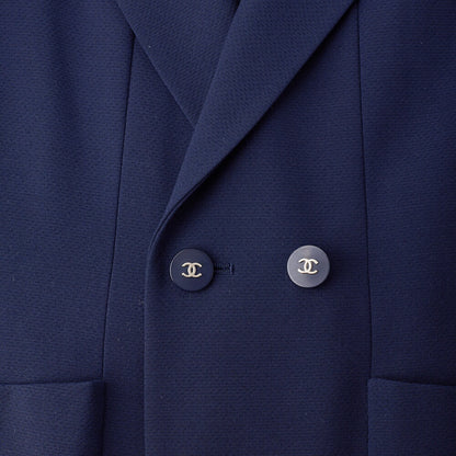 CHANEL Jacket Skirt Set, Coco Button, Wool, Navy, Gold-Tone Hardware, Pre-Owned - Vintage La Charme