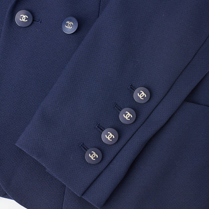 CHANEL Jacket Skirt Set, Coco Button, Wool, Navy, Gold-Tone Hardware, Pre-Owned - Vintage La Charme