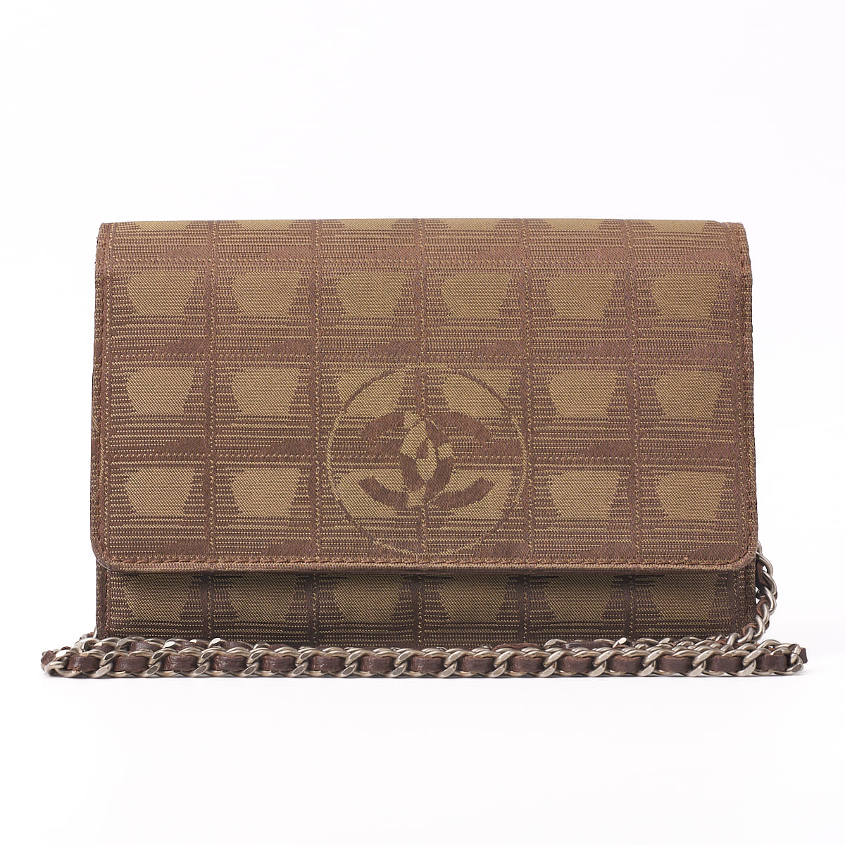 CHANEL Shoulder Bag Mini Travel Chain Wallet Lambskin Canvas Brown Silver-Tone Hardware Pre-Owned - Vintage La Charme