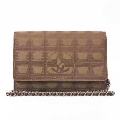 CHANEL Shoulder Bag Mini Travel Chain Wallet Lambskin Canvas Brown Silver-Tone Hardware Pre-Owned - Vintage La Charme