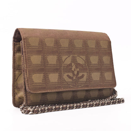 CHANEL Shoulder Bag Mini Travel Chain Wallet Lambskin Canvas Brown Silver-Tone Hardware Pre-Owned - Vintage La Charme