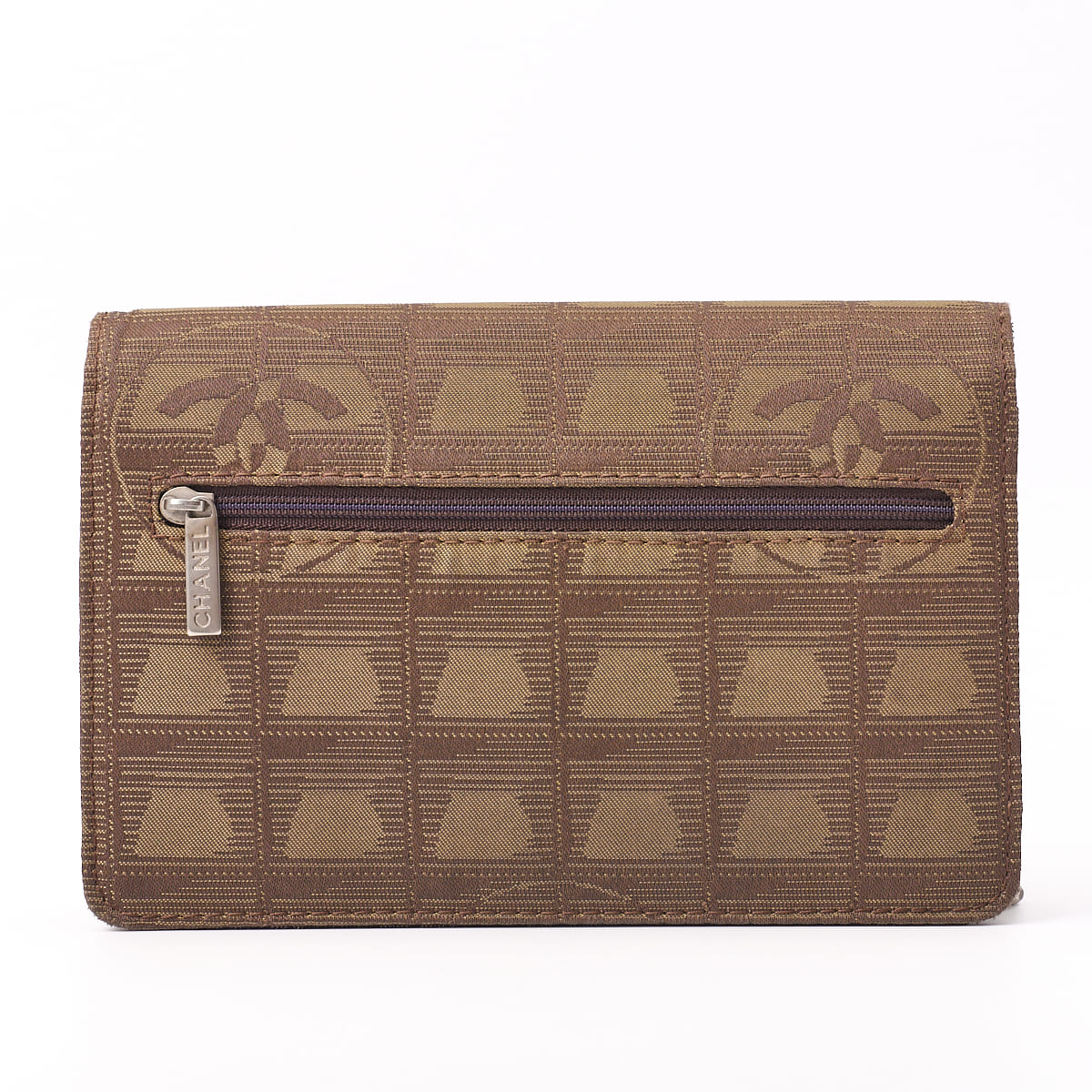CHANEL Shoulder Bag Mini Travel Chain Wallet Lambskin Canvas Brown Silver-Tone Hardware Pre-Owned - Vintage La Charme