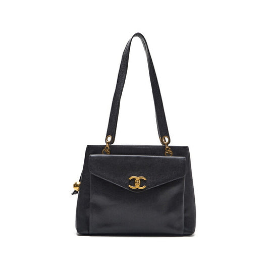CHANEL Tote Bag, Outside Flap, Double Chain Shoulder, Lambskin, Black, Gold-Tone Hardware, Pre-Owned - Vintage La Charme