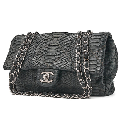 CHANEL Shoulder Bag, Matelasse Turn Lock Chain Shoulder, Python, Black, Gold-Tone Hardware, Pre-Owned - Vintage La Charme