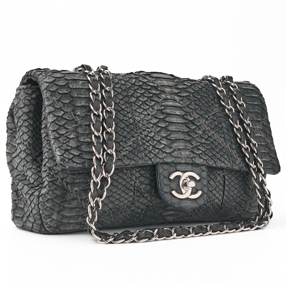 CHANEL Shoulder Bag, Matelasse Turn Lock Chain Shoulder, Python, Black, Gold-Tone Hardware, Pre-Owned - Vintage La Charme