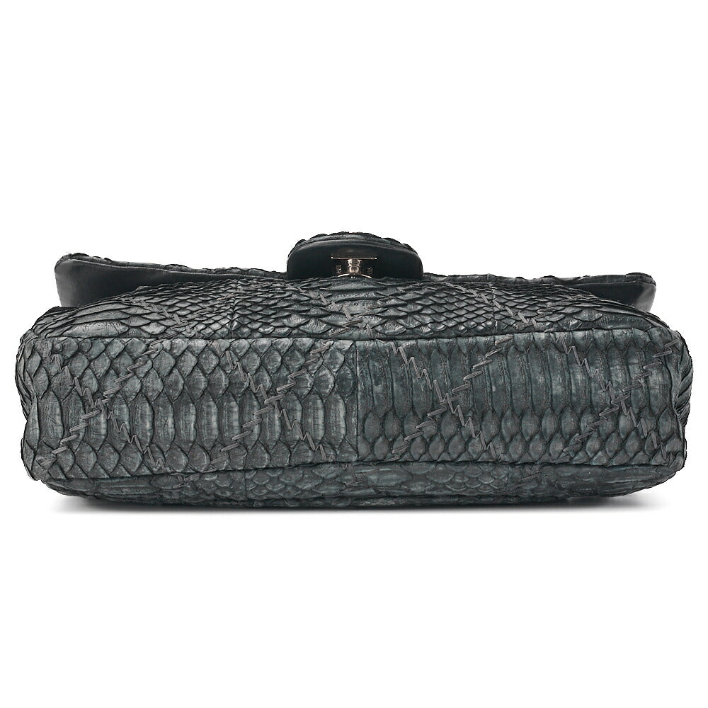 CHANEL Shoulder Bag, Matelasse Turn Lock Chain Shoulder, Python, Black, Gold-Tone Hardware, Pre-Owned - Vintage La Charme