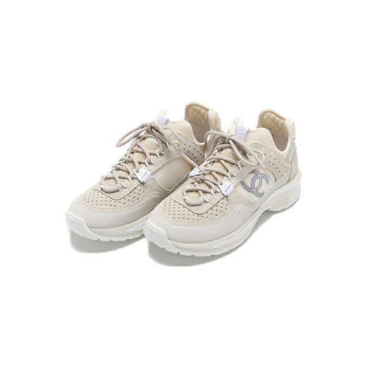 CHANEL Sneakers, Coco Mark, Suede, Light Gray, Gold-Tone Hardware, Pre-Owned - Vintage La Charme