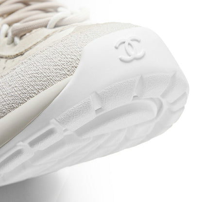 CHANEL Sneakers, Coco Mark, Suede, Light Gray, Gold-Tone Hardware, Pre-Owned - Vintage La Charme