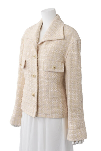 CHANEL Jacket Coat, Coco Button, Tweed, Beige, Gold-Tone Hardware, Pre-Owned - Vintage La Charme