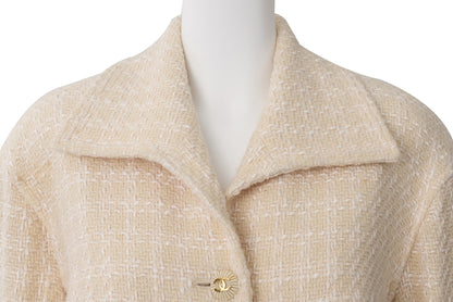 CHANEL Jacket Coat, Coco Button, Tweed, Beige, Gold-Tone Hardware, Pre-Owned - Vintage La Charme