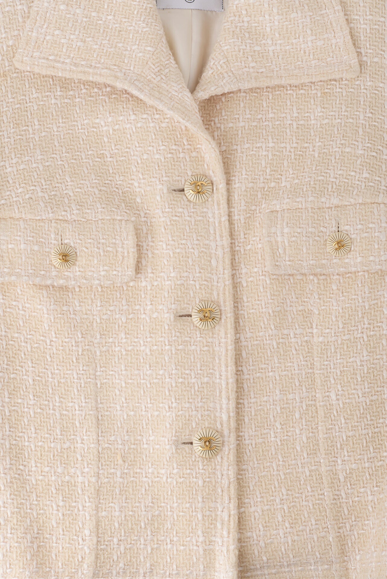 CHANEL Jacket Coat, Coco Button, Tweed, Beige, Gold-Tone Hardware, Pre-Owned - Vintage La Charme