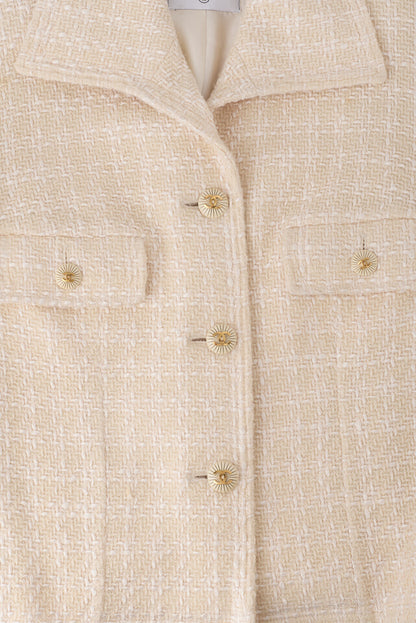 CHANEL Jacket Coat, Coco Button, Tweed, Beige, Gold-Tone Hardware, Pre-Owned - Vintage La Charme