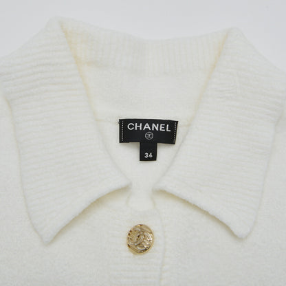 CHANEL Polo Shirt, Coco Mark, Pearl Coco Button, Cotton, White, Gold-Tone Hardware, Pre-Owned - Vintage La Charme