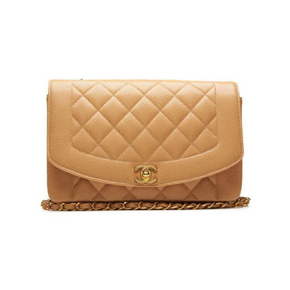 CHANEL Shoulder Bag Matelasse Diana Flap Chain Shoulder Caviar Skin Beige Gold-Tone Hardware Pre-Owned - Vintage La Charme