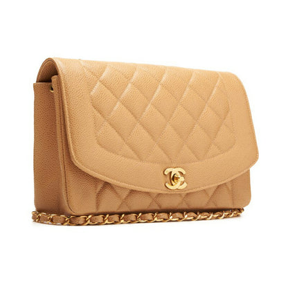 CHANEL Shoulder Bag Matelasse Diana Flap Chain Shoulder Caviar Skin Beige Gold-Tone Hardware Pre-Owned - Vintage La Charme