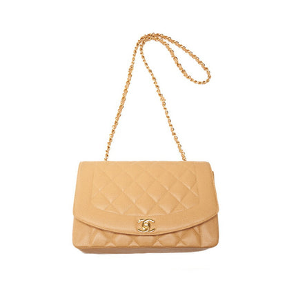 CHANEL Shoulder Bag Matelasse Diana Flap Chain Shoulder Caviar Skin Beige Gold-Tone Hardware Pre-Owned - Vintage La Charme