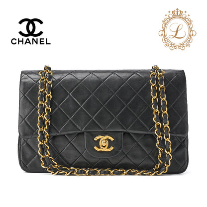 CHANEL Shoulder Bag, Matelasse W Flap, Chain Shoulder, Lambskin, Black, Gold-Tone Hardware, Pre-Owned - Vintage La Charme