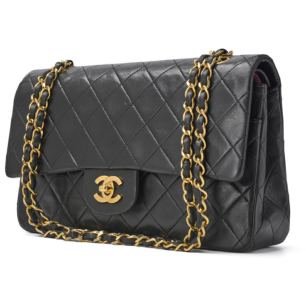 CHANEL Shoulder Bag, Matelasse W Flap, Chain Shoulder, Lambskin, Black, Gold-Tone Hardware, Pre-Owned - Vintage La Charme