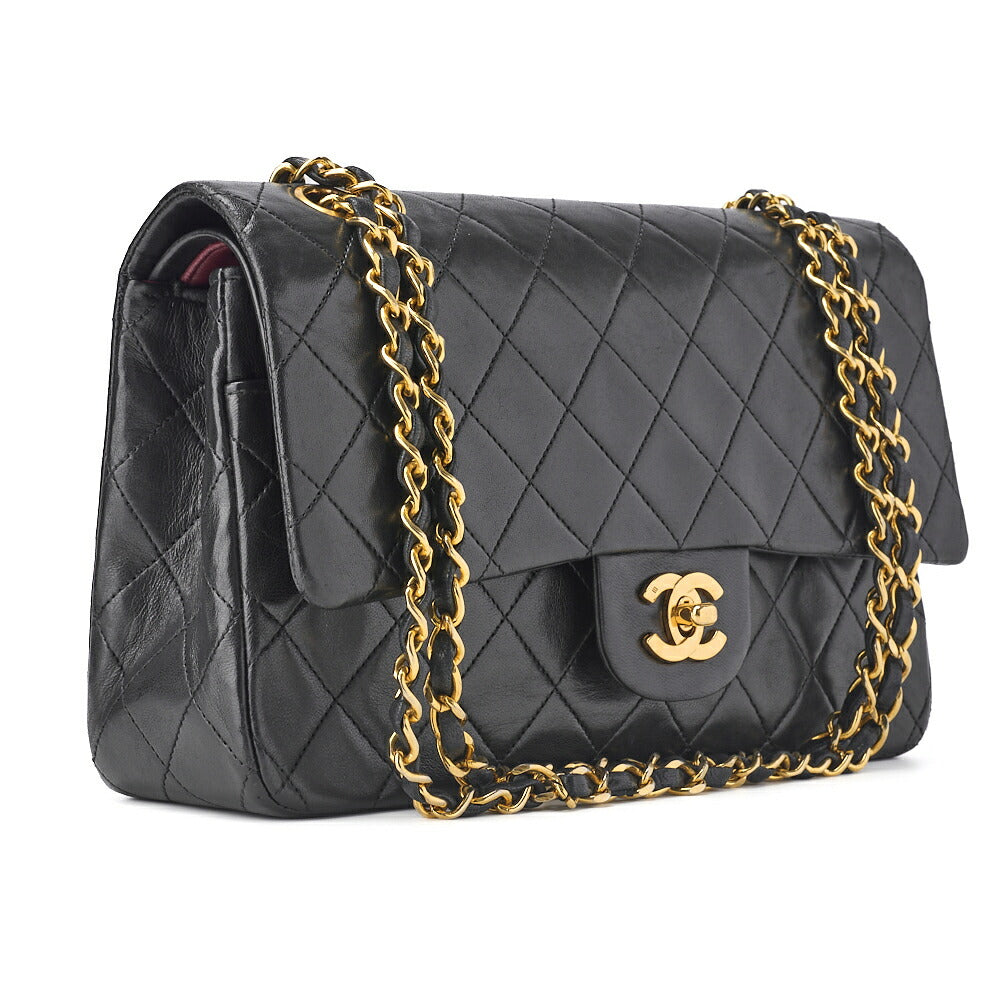 CHANEL Shoulder Bag, Matelasse W Flap, Chain Shoulder, Lambskin, Black, Gold-Tone Hardware, Pre-Owned - Vintage La Charme