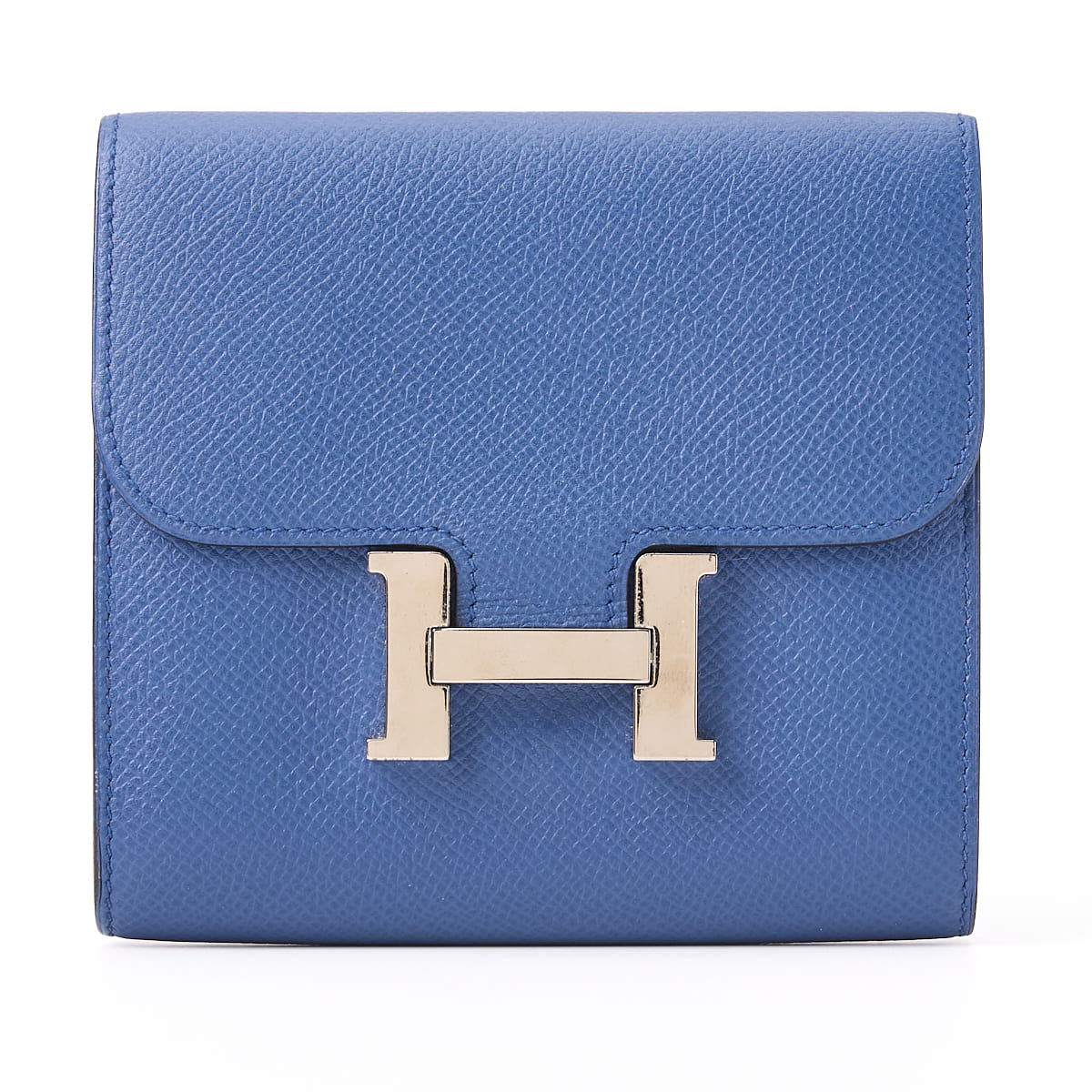 HERMES Constance Compact Two-Fold Wallet Epson Leather Blue Izmir Silver-Tone Hardware Pre-Owned - Vintage La Charme