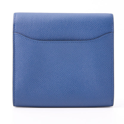 HERMES Constance Compact Two-Fold Wallet Epson Leather Blue Izmir Silver-Tone Hardware Pre-Owned - Vintage La Charme