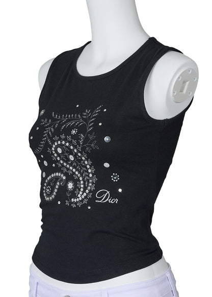 Dior Sleeveless Tank Top, Logo, Cotton, Black, Silver-Tone Hardware, Pre-Owned - Vintage La Charme